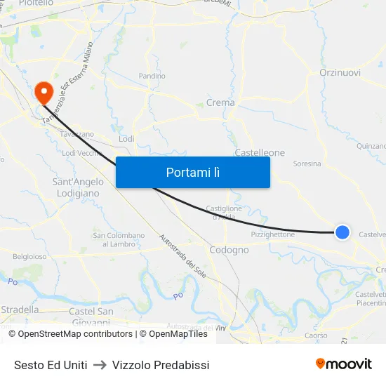Sesto Ed Uniti to Vizzolo Predabissi map