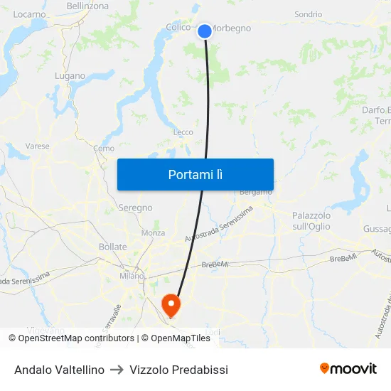 Andalo Valtellino to Vizzolo Predabissi map