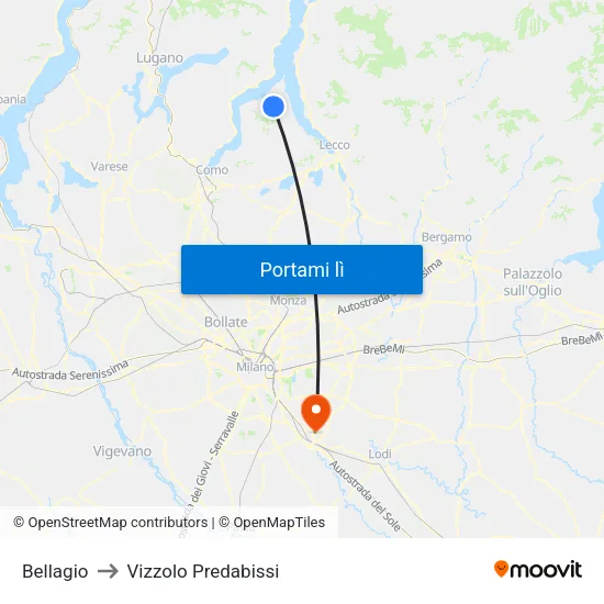 Bellagio to Vizzolo Predabissi map