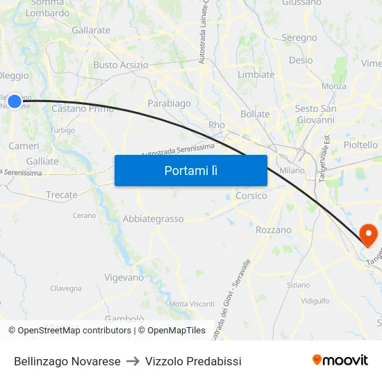 Bellinzago Novarese to Vizzolo Predabissi map