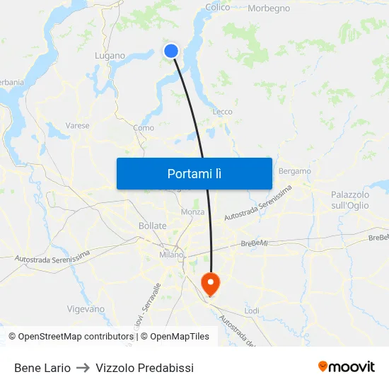 Bene Lario to Vizzolo Predabissi map