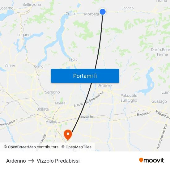 Ardenno to Vizzolo Predabissi map