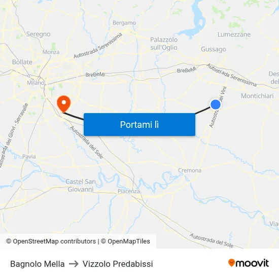 Bagnolo Mella to Vizzolo Predabissi map