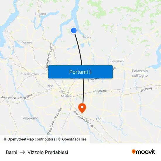 Barni to Vizzolo Predabissi map