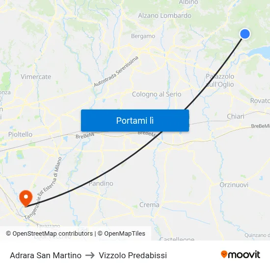 Adrara San Martino to Vizzolo Predabissi map