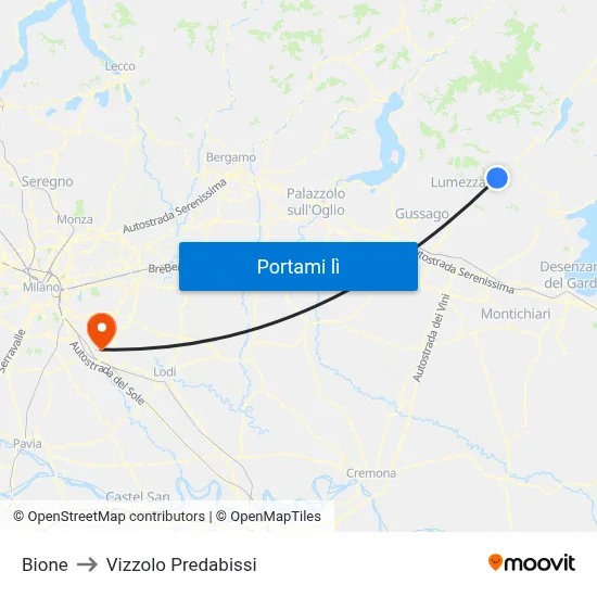 Bione to Vizzolo Predabissi map