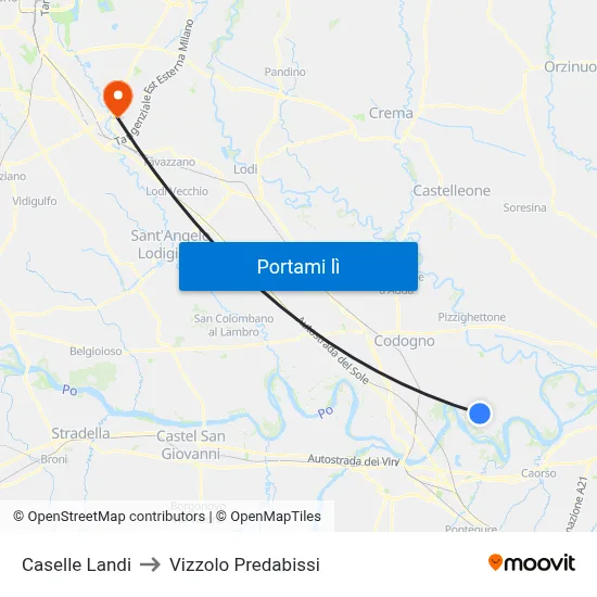 Caselle Landi to Vizzolo Predabissi map