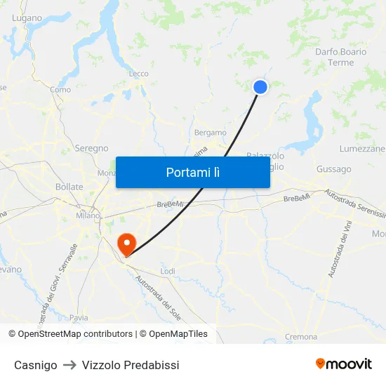 Casnigo to Vizzolo Predabissi map