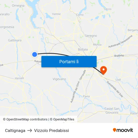 Caltignaga to Vizzolo Predabissi map