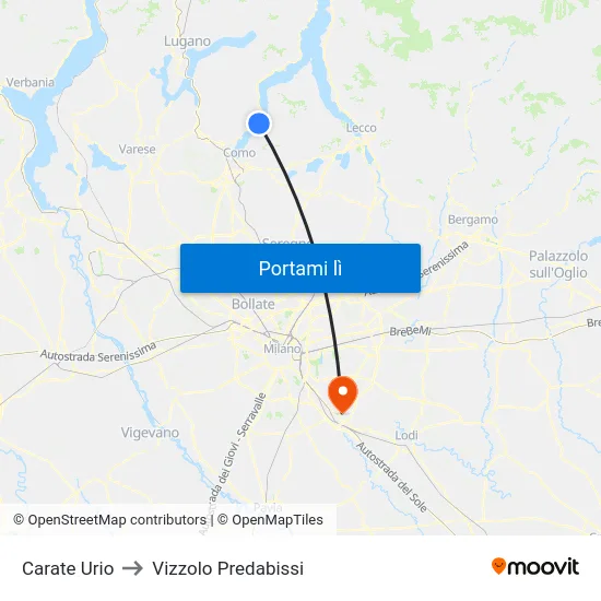 Carate Urio to Vizzolo Predabissi map