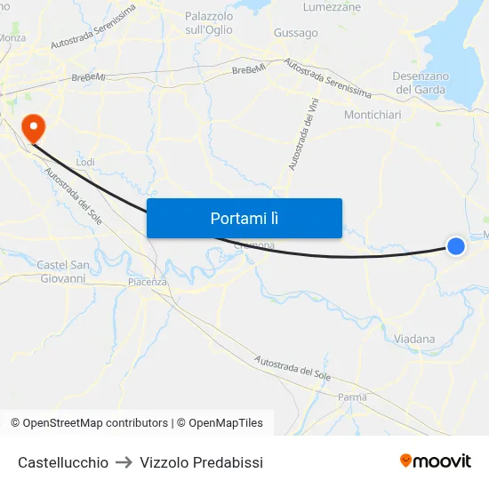 Castellucchio to Vizzolo Predabissi map