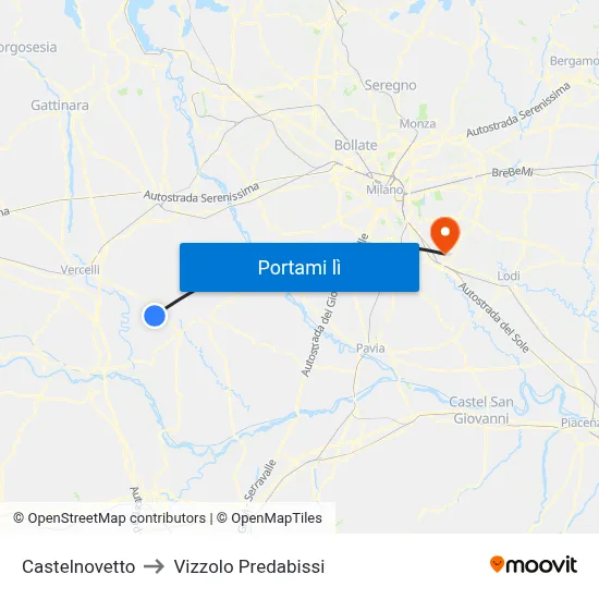 Castelnovetto to Vizzolo Predabissi map