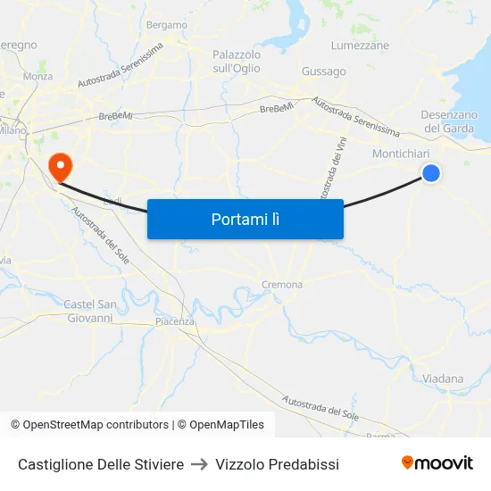 Castiglione Delle Stiviere to Vizzolo Predabissi map