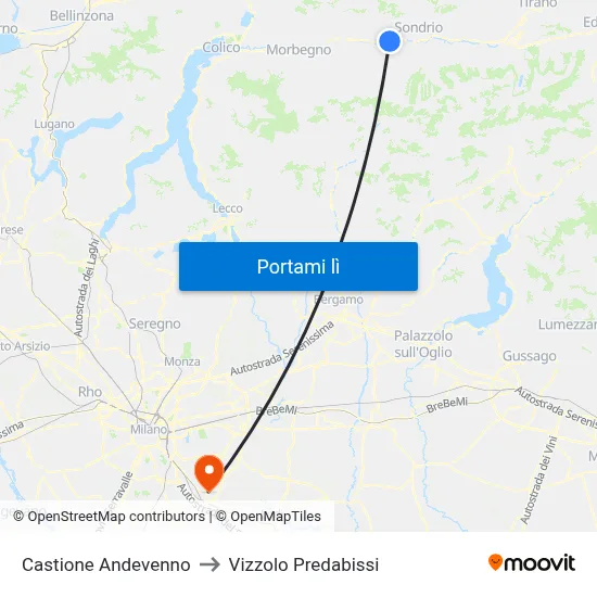 Castione Andevenno to Vizzolo Predabissi map