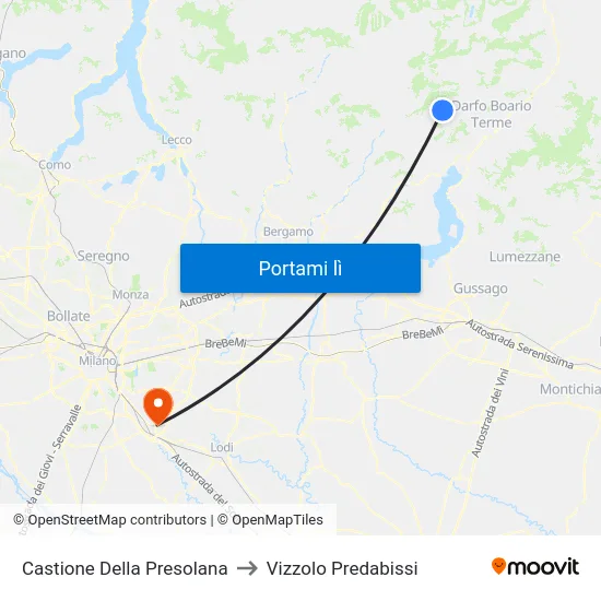 Castione Della Presolana to Vizzolo Predabissi map
