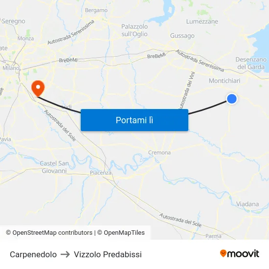 Carpenedolo to Vizzolo Predabissi map
