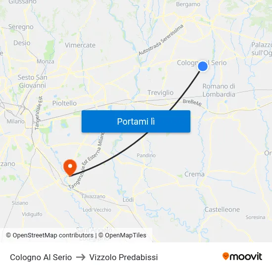 Cologno Al Serio to Vizzolo Predabissi map