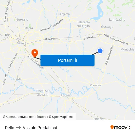 Dello to Vizzolo Predabissi map