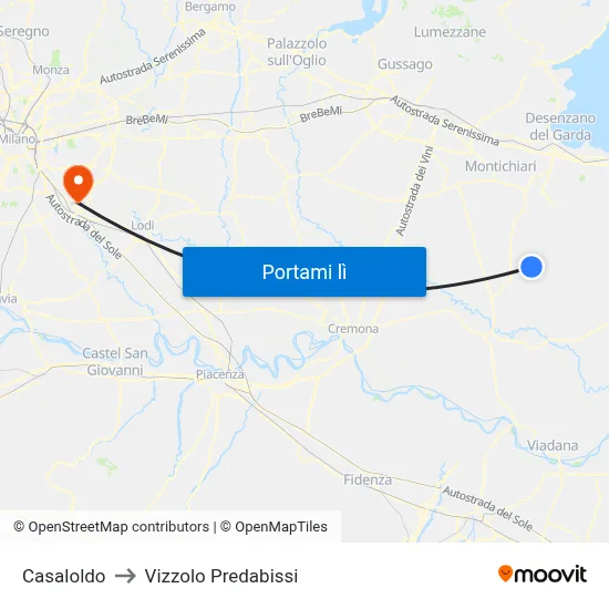 Casaloldo to Vizzolo Predabissi map