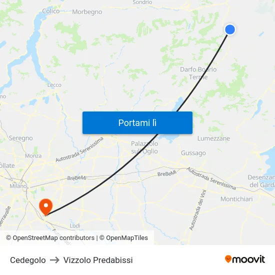 Cedegolo to Vizzolo Predabissi map