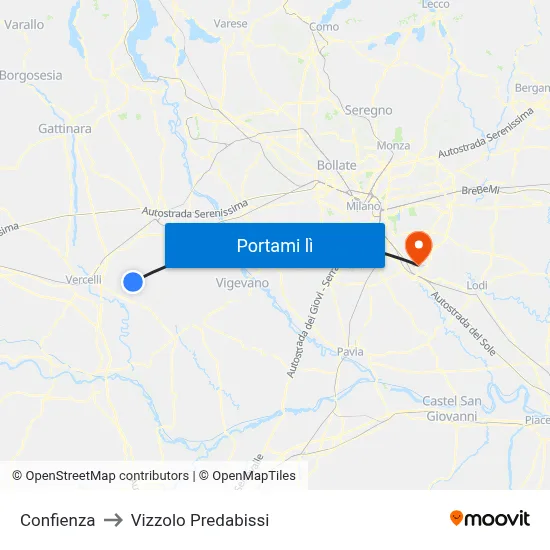 Confienza to Vizzolo Predabissi map