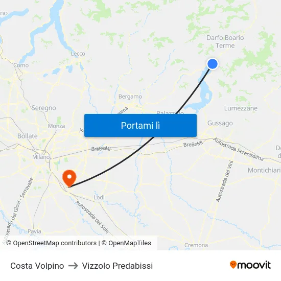 Costa Volpino to Vizzolo Predabissi map
