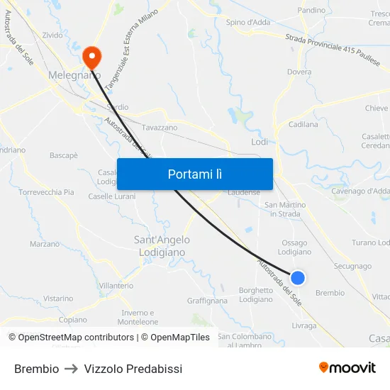 Brembio to Vizzolo Predabissi map