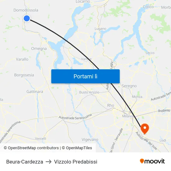 Beura-Cardezza to Vizzolo Predabissi map