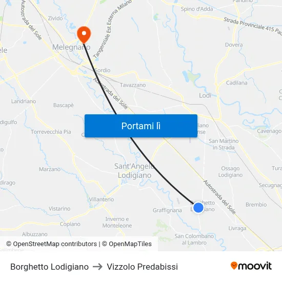 Borghetto Lodigiano to Vizzolo Predabissi map