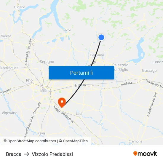 Bracca to Vizzolo Predabissi map