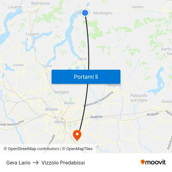 Gera Lario to Vizzolo Predabissi map
