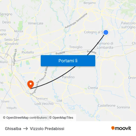 Ghisalba to Vizzolo Predabissi map