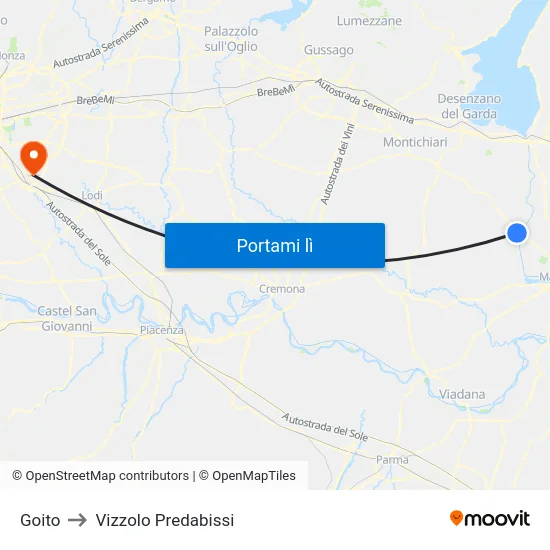 Goito to Vizzolo Predabissi map