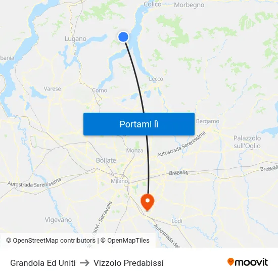 Grandola Ed Uniti to Vizzolo Predabissi map