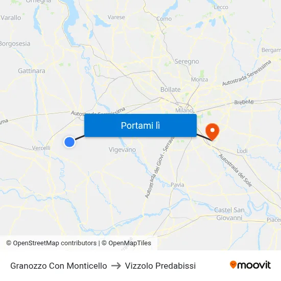 Granozzo Con Monticello to Vizzolo Predabissi map