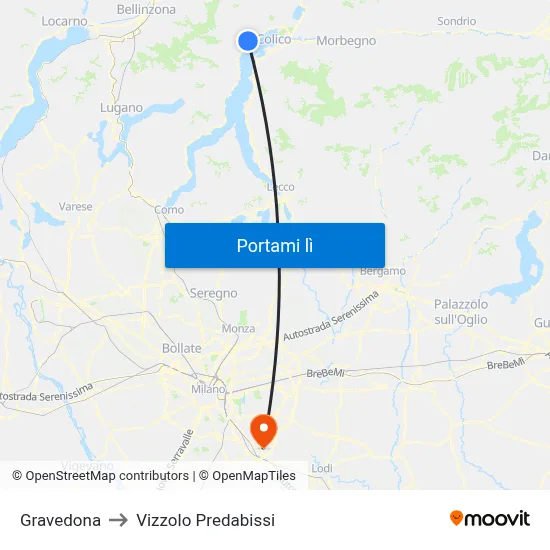 Gravedona to Vizzolo Predabissi map