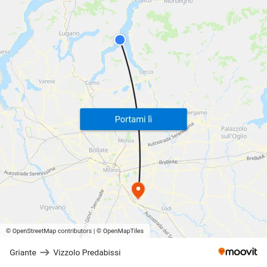 Griante to Vizzolo Predabissi map