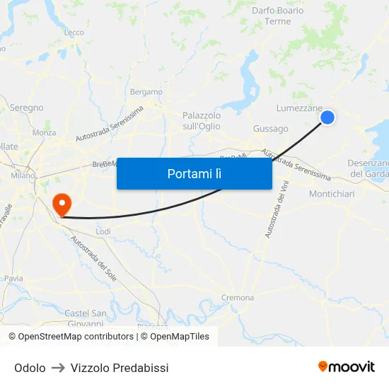 Odolo to Vizzolo Predabissi map