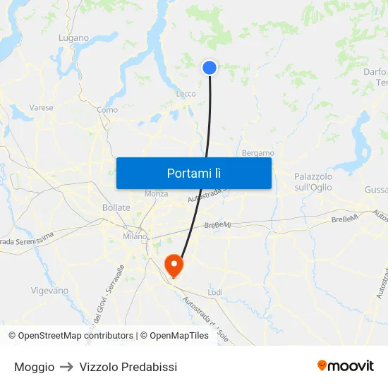 Moggio to Vizzolo Predabissi map