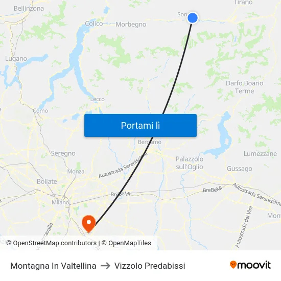 Montagna In Valtellina to Vizzolo Predabissi map