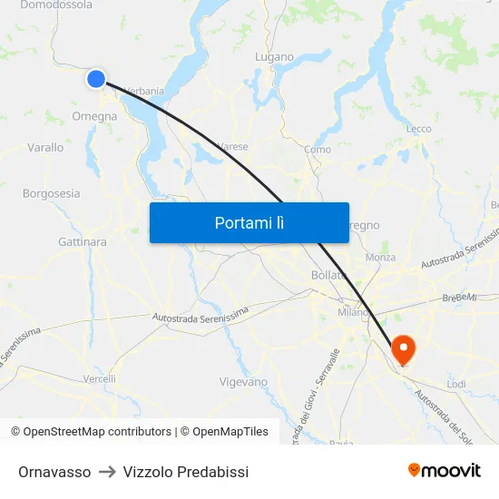 Ornavasso to Vizzolo Predabissi map