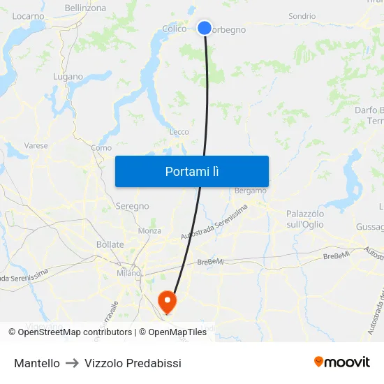 Mantello to Vizzolo Predabissi map