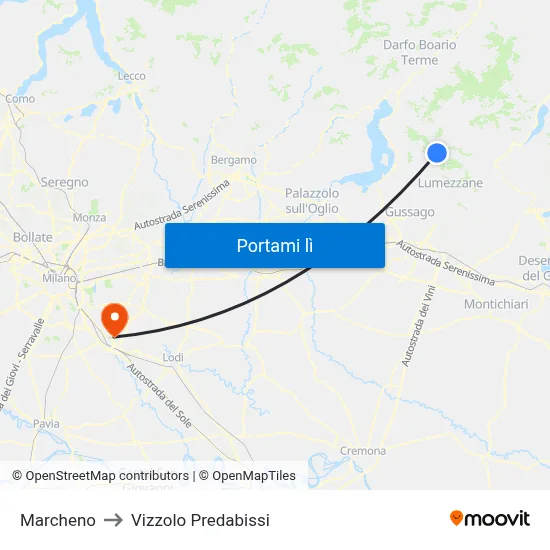 Marcheno to Vizzolo Predabissi map