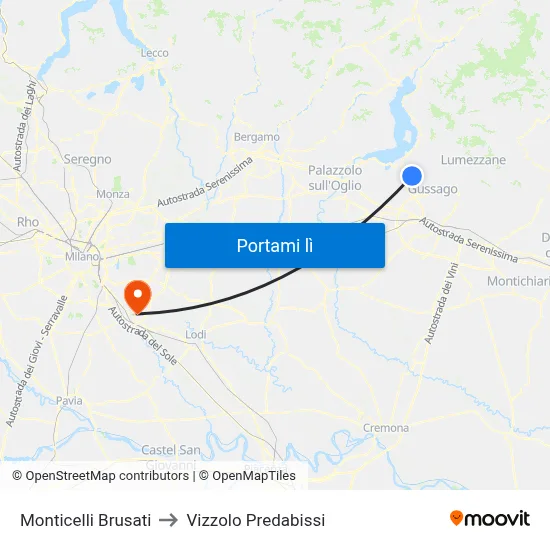 Monticelli Brusati to Vizzolo Predabissi map