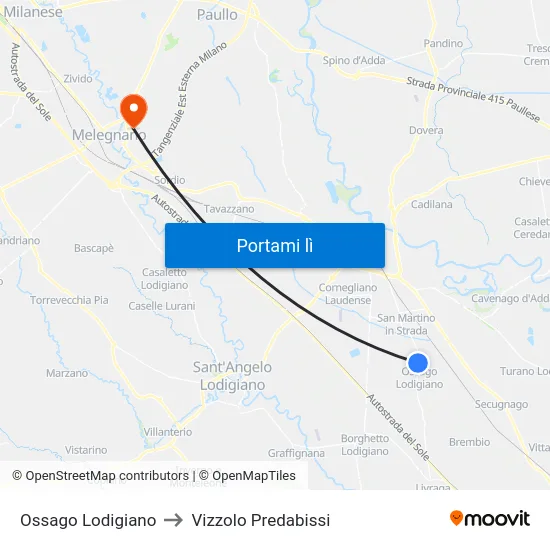Ossago Lodigiano to Vizzolo Predabissi map