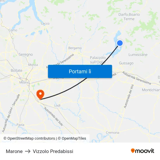 Marone to Vizzolo Predabissi map