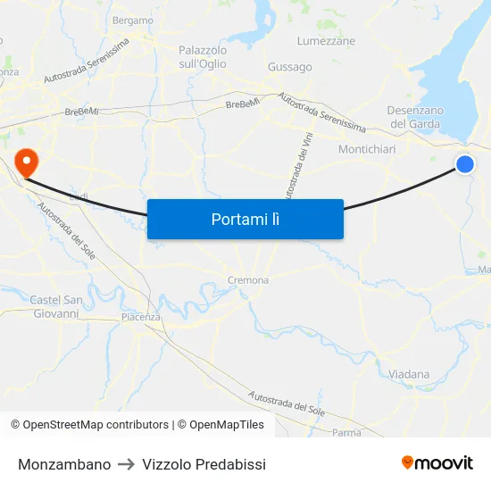 Monzambano to Vizzolo Predabissi map