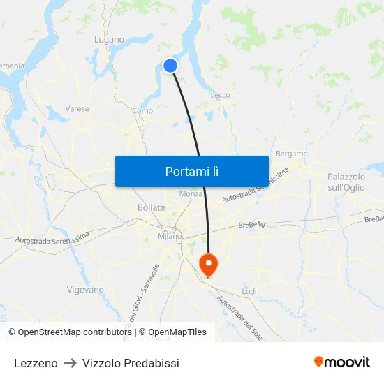 Lezzeno to Vizzolo Predabissi map