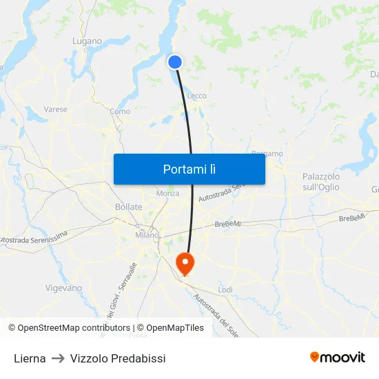Lierna to Vizzolo Predabissi map
