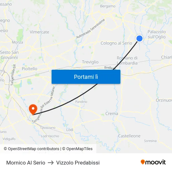 Mornico Al Serio to Vizzolo Predabissi map